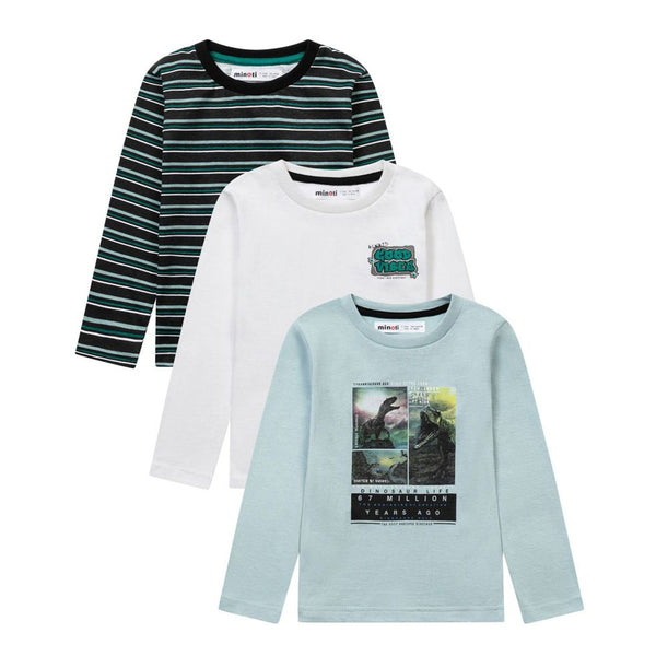 מארז 3 חולצות מינוטי מנטה-לבן-פסים בנים