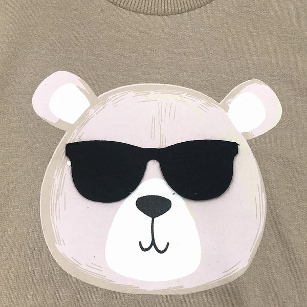 חולצה עם אפליקציה נפתחת דובי עם משקפיים פעוטות ותינוקות בנים 12-36M