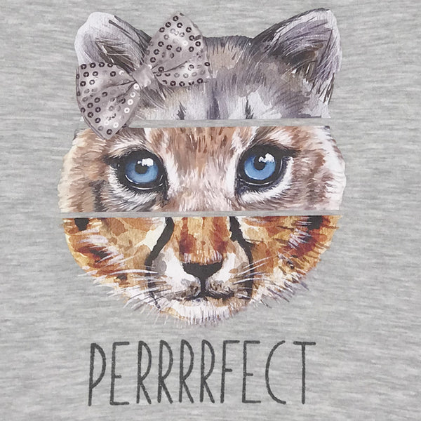 חולצת פוטו פרינט חתול עם סרט Perrrrfect בנות 4-12