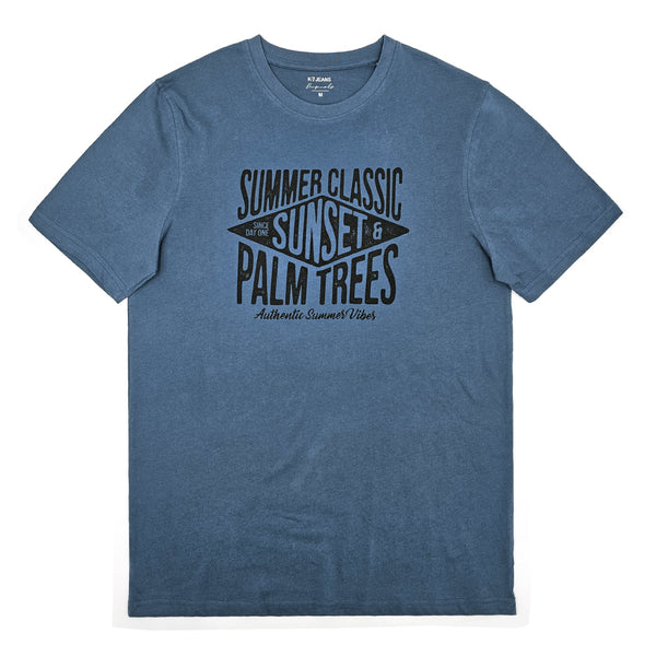 חולצה כחולה מודפסת Summer Classic Sunset גברים 5XL