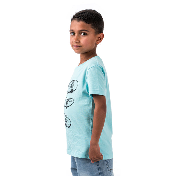 מארז 3 חולצות מודפסות שחור-טורקיז-אפרסק בנים 6-14