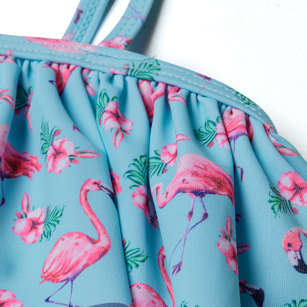 ביקיני מינוטי כתפיה א-סימטרית הדפס פלמינגו בנות