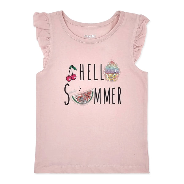 חולצה עם אפליקציית נצנצים Hello Summer בנות 4-10