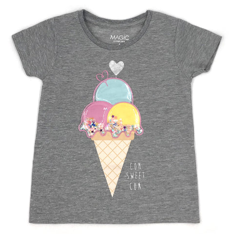 חולצה עם פאץ' פלסטי תלת-ממד גלידה בנות 4-8