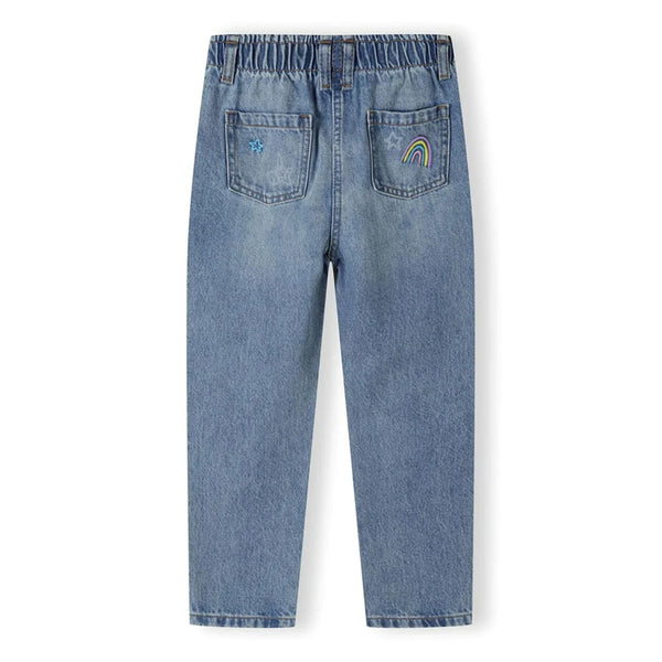 ג'ינס מינוטי עם חגורת גומי ורקמה