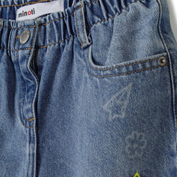 ג'ינס מינוטי עם חגורת גומי ורקמה