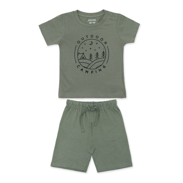 זוג חליפות מודפסות ירוקה ודינוזאורים תינוקות בנים