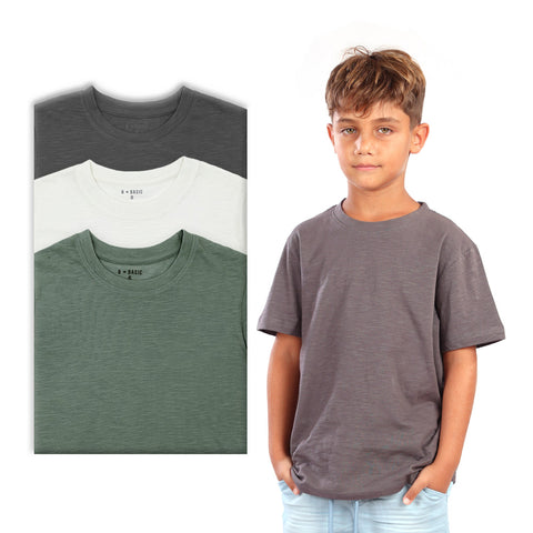 מארז 3 חולצות סלאב ירוק-אפור-קרם בנים