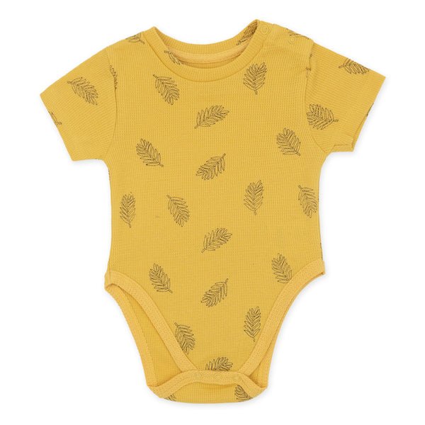 מארז 3 בגדי גוף צהוב-אפור-אבן בד ופל תינוקות בנים 3-24M