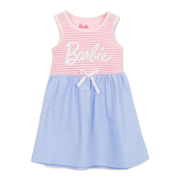 שמלה בשילוב אריג לוגו Barbie בנות
