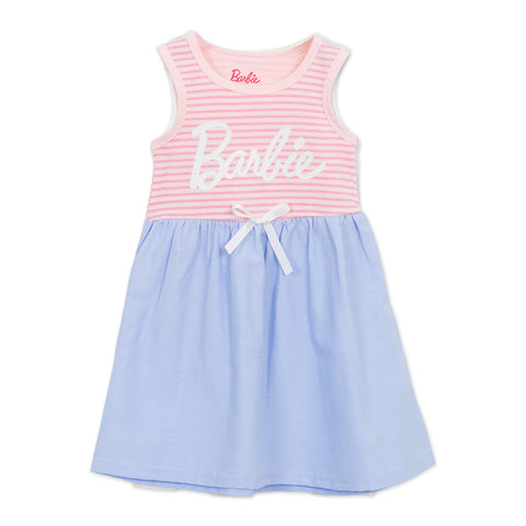 שמלה בשילוב אריג לוגו Barbie בנות