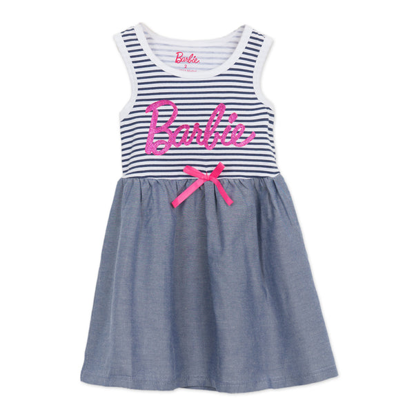 שמלה בשילוב אריג לוגו Barbie בנות