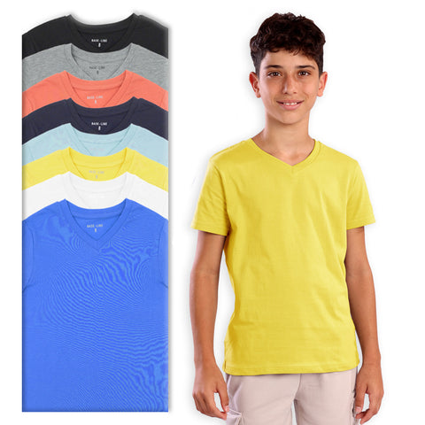 מארז 8 חולצות חלקות צווארון וי בנים