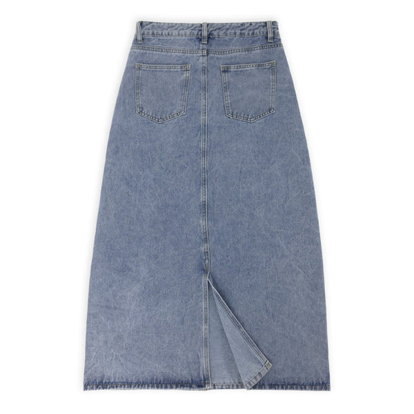 חצאית ג'ינס מידי עם שסע אחורי