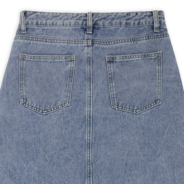 חצאית ג'ינס מידי עם שסע אחורי