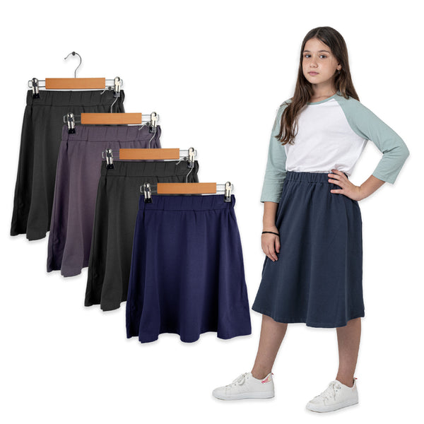 מארז 4 חצאיות ברך שחור-פלדה-כחול בנות 8-16