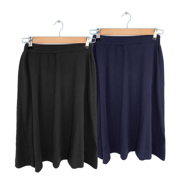 זוג חצאיות ברך עם חגורת גומי כחול-שחור נשים 1-4