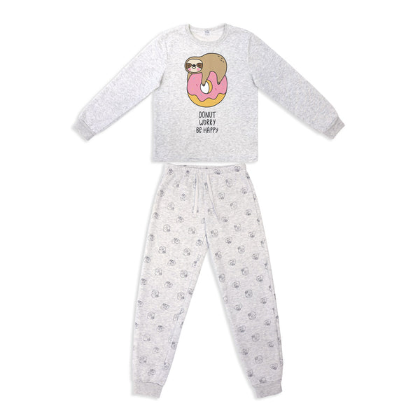 זוג פיג'מות פוטר מודפסות ורוד-אפור בנות