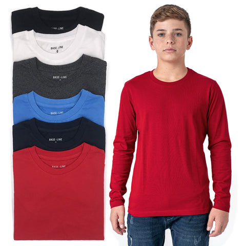 מארז 6 חולצות בית ספר ארוכות אדום-שחור-לבן-כחול בנים 14-18