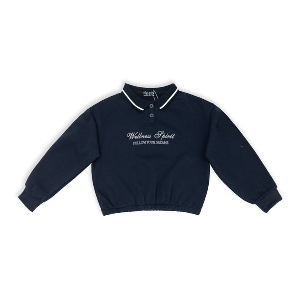 סווטשירט רקומה עם צווארון כפתורים