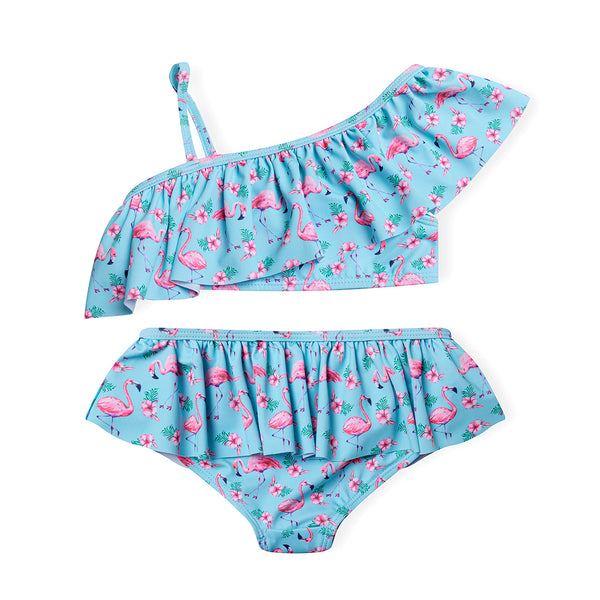 ביקיני מינוטי כתפיה א-סימטרית הדפס פלמינגו בנות