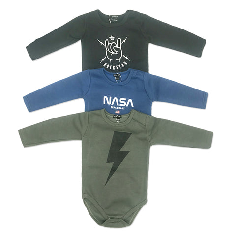 שלישיית בגדי גוף פוטר לתינוק זית-כחול-שחור בנים 6-24M