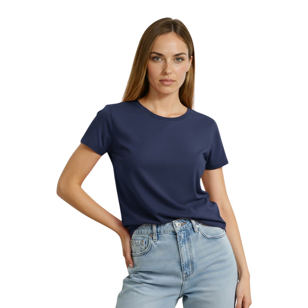 חולצת ויסקוזה חלקה צווארון עגול נשים