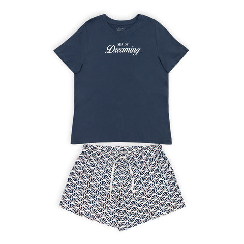 פיג'מה מודפסת כחול לבן