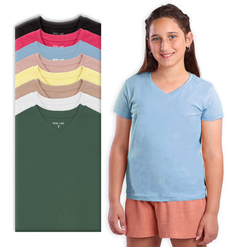 מארז 8 חולצות בי"ס לייקרה צווארון וי בנות