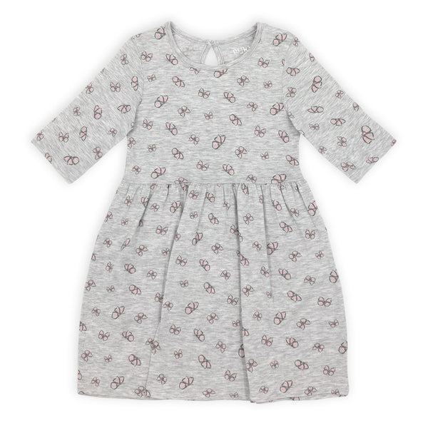 שמלה בהדפס פרפרים שרוול 3/4