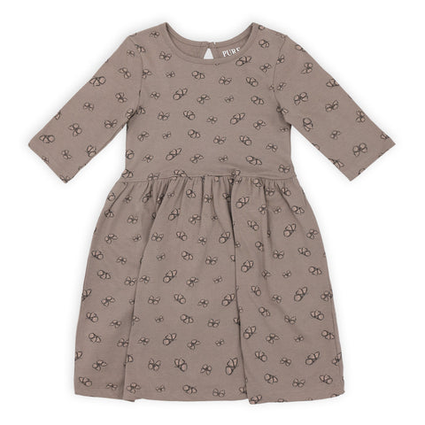 שמלה בהדפס פרפרים שרוול 3/4