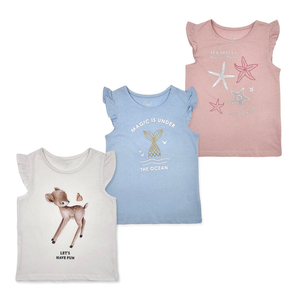 מארז 3 חולצות מודפסות תכלת-אפרסק-שמנת בנות 8-16