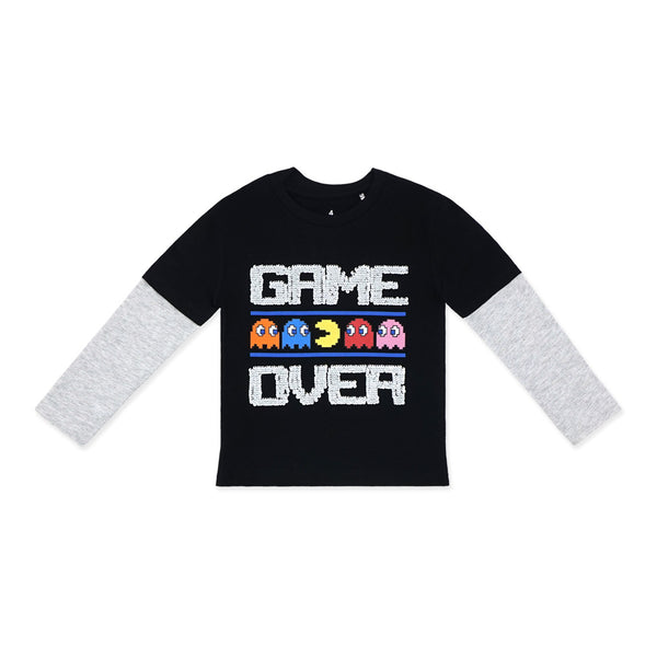 חולצת מעבר פאקמן Game Over עם פאייטים מתחלפים בנים