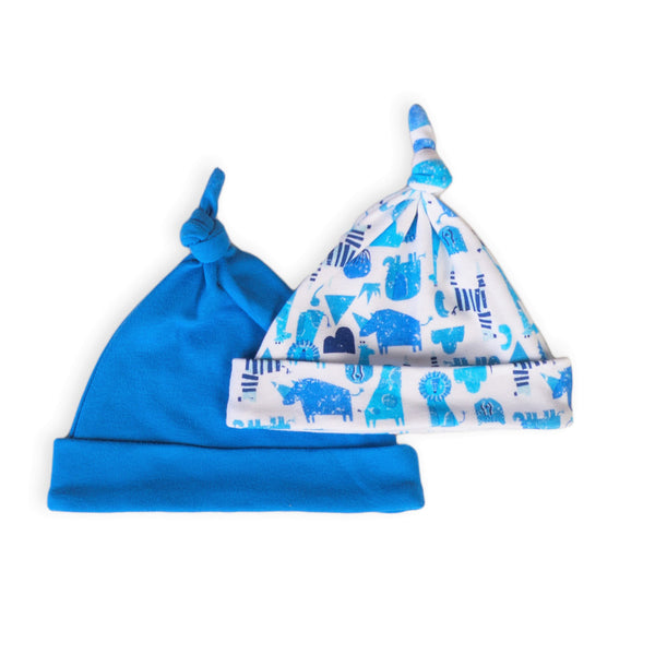 זוג כובעי תינוק כחולים מינוטי קרנפים 6-9M