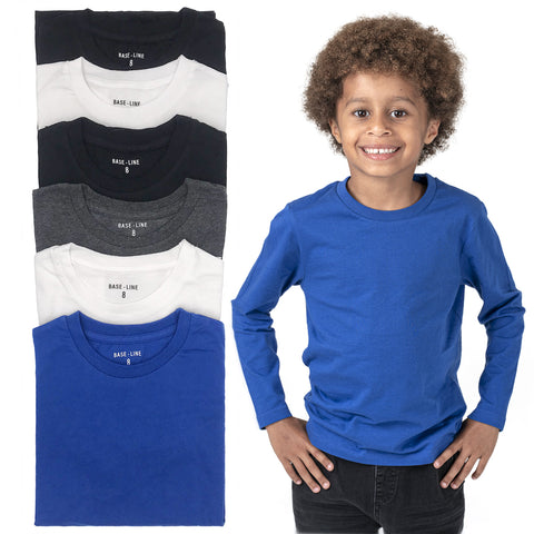 מארז 6 חולצות בית ספר ארוכות אפור-שחור-לבן-כחול בנים 14-18