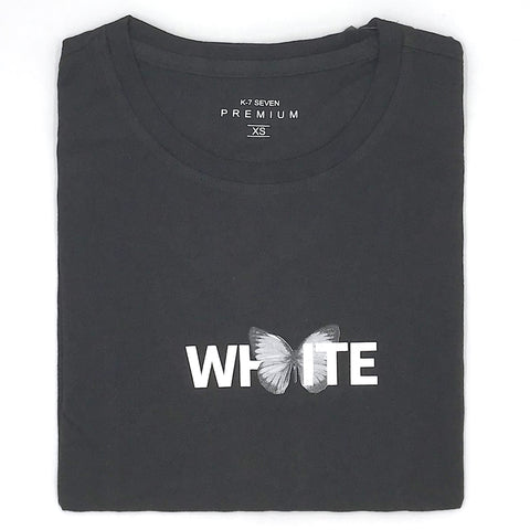חולצת לייקרה הדפס פרפר מובלט White גברים XS-XXL