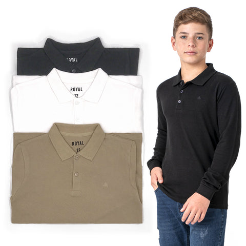 מארז 3 חולצות פולו שחור-לבן-קאמל בנים 12-18