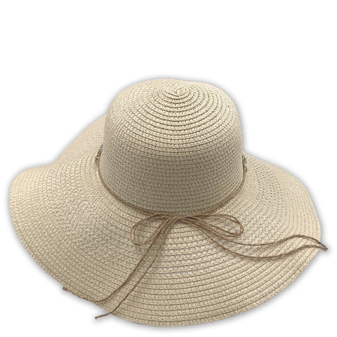 כובע קש רחב שוליים עם מחרוזת קישוט נשים