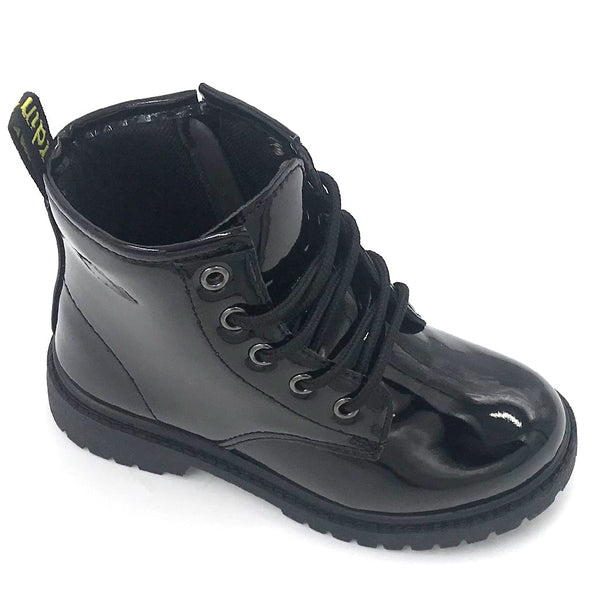 מגף אופנה עם רוכסן בצד שחור מבריק