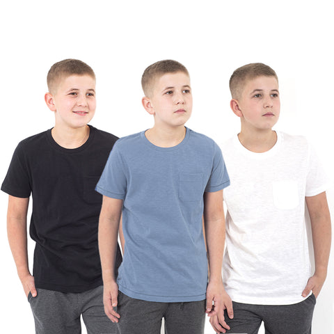 מארז חולצות סלאב שחור-לבן-תכלת עם כיס בנים 10-18