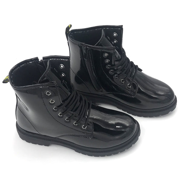 מגף אופנה עם רוכסן בצד שחור מבריק