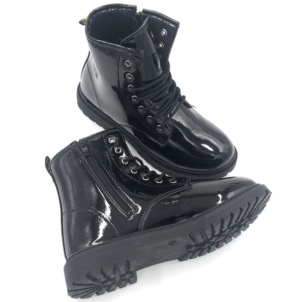 מגף אופנה עם רוכסן בצד שחור מבריק