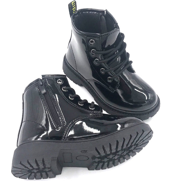 מגף אופנה עם רוכסן בצד שחור מבריק