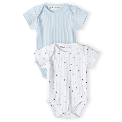 זוג בגדי גוף ריב מינוטי תכלת-לבן תינוקות בנים N/B-9M