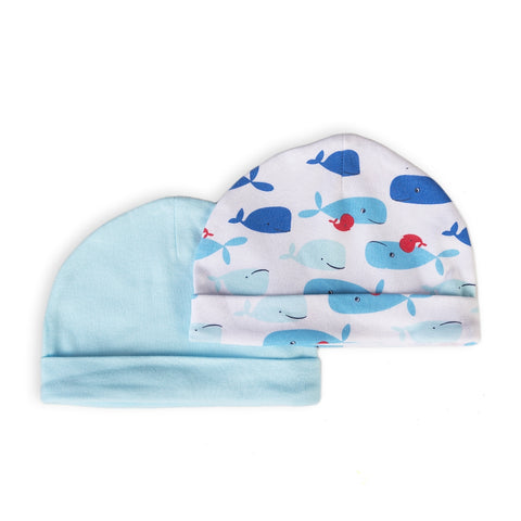 זוג כובעי תינוק כחולים מינוטי לוויתנים 6-9M